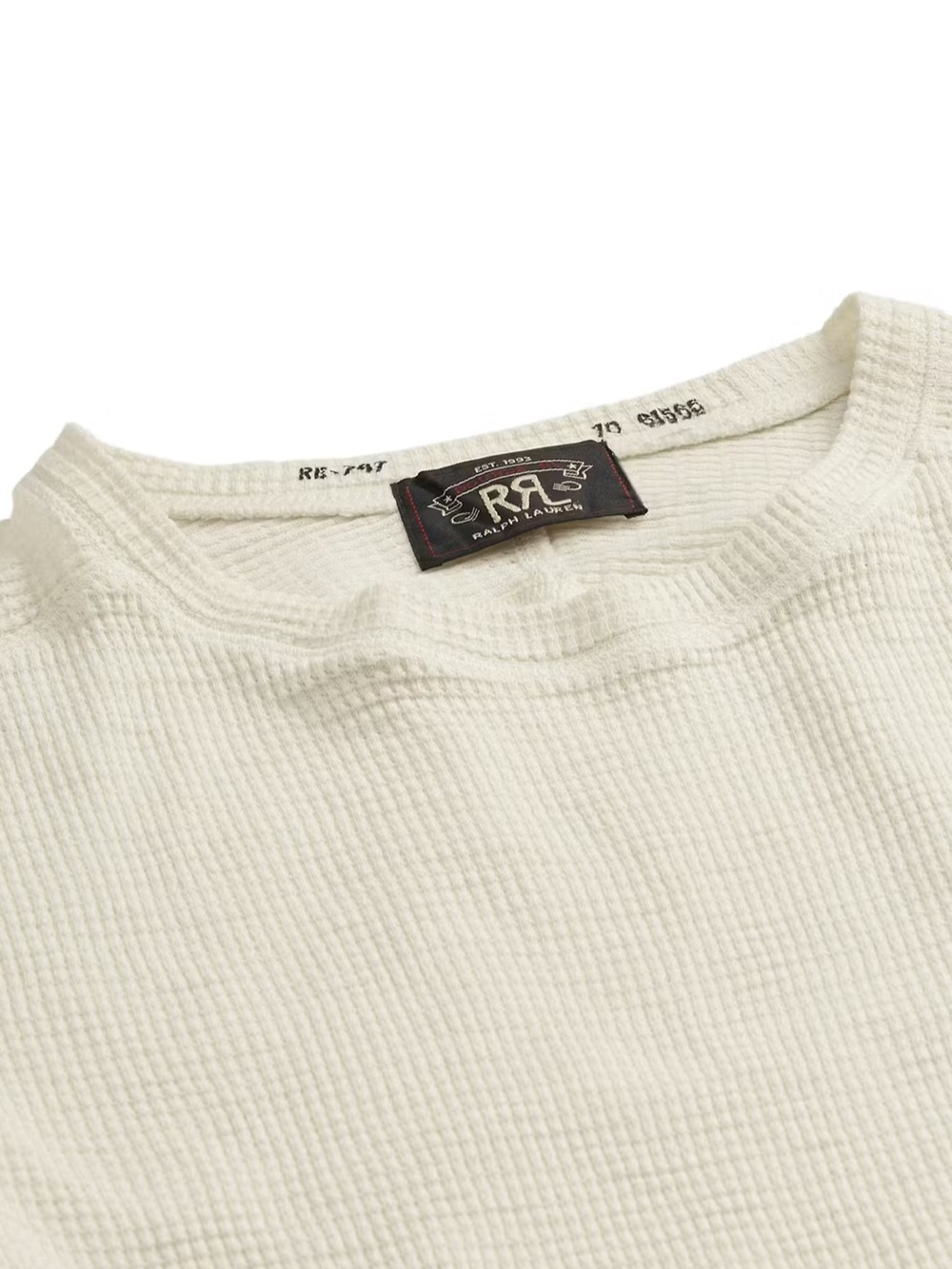 RRL Ralph Lauren textured Waffle-Knit Cream Long Sleeve Shirt Mens medium - Picture 3 of 13